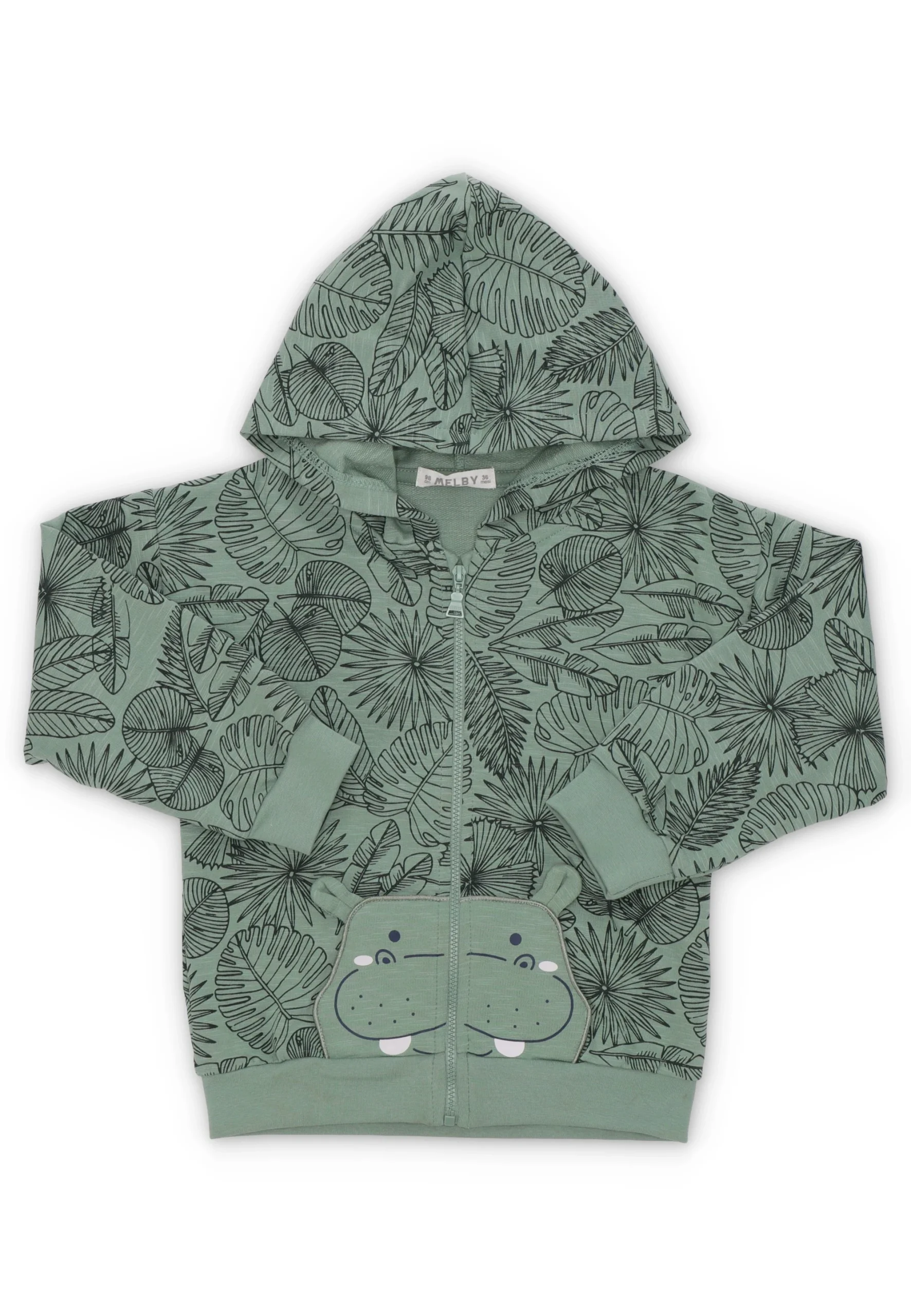 Felpa Melby baby con stampa foglie e ippopotamo