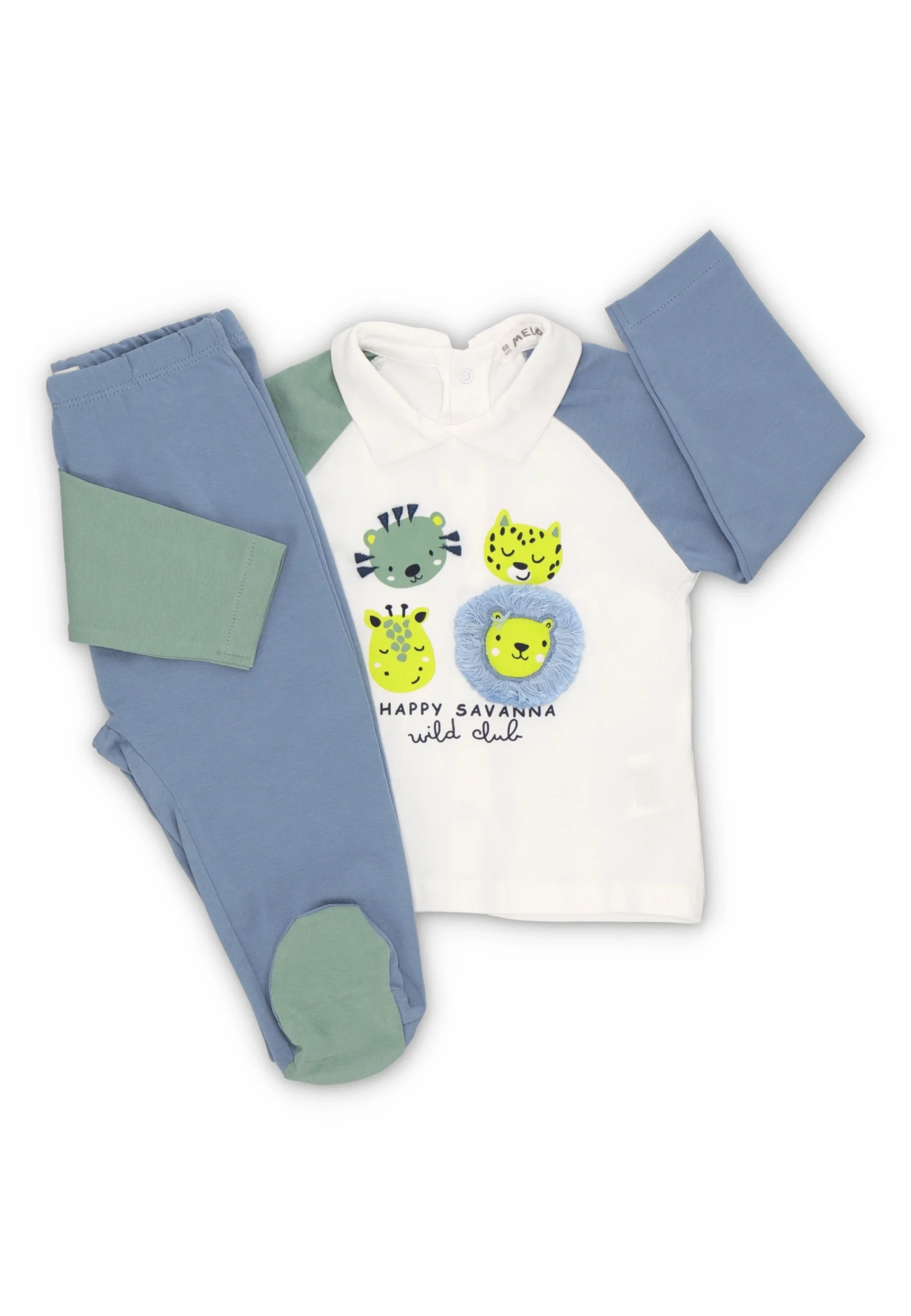 Tutina spezzata Melby con animaletti in tricolor neonato