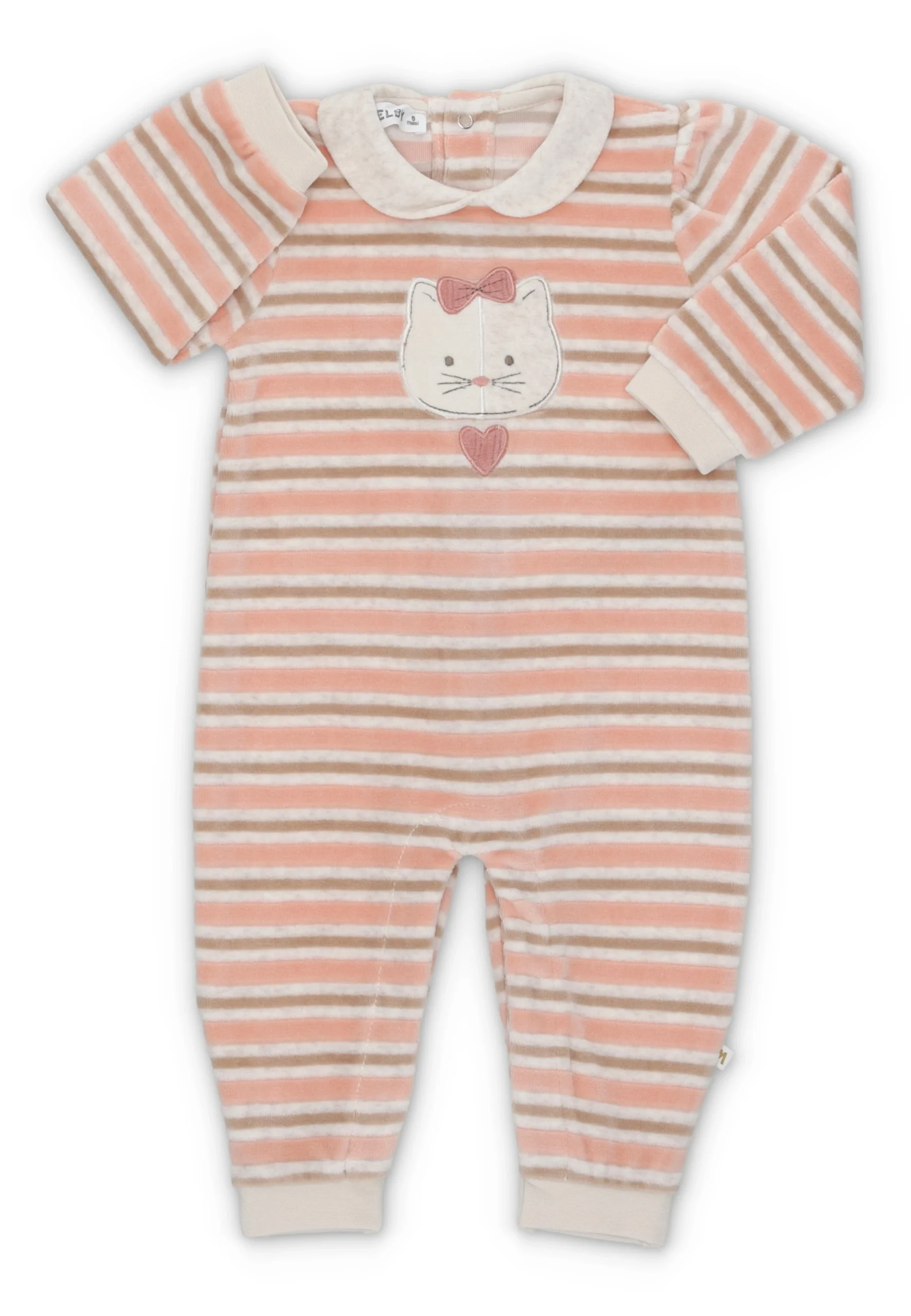 Tutina neonata in ciniglia a righe con gattino Melby