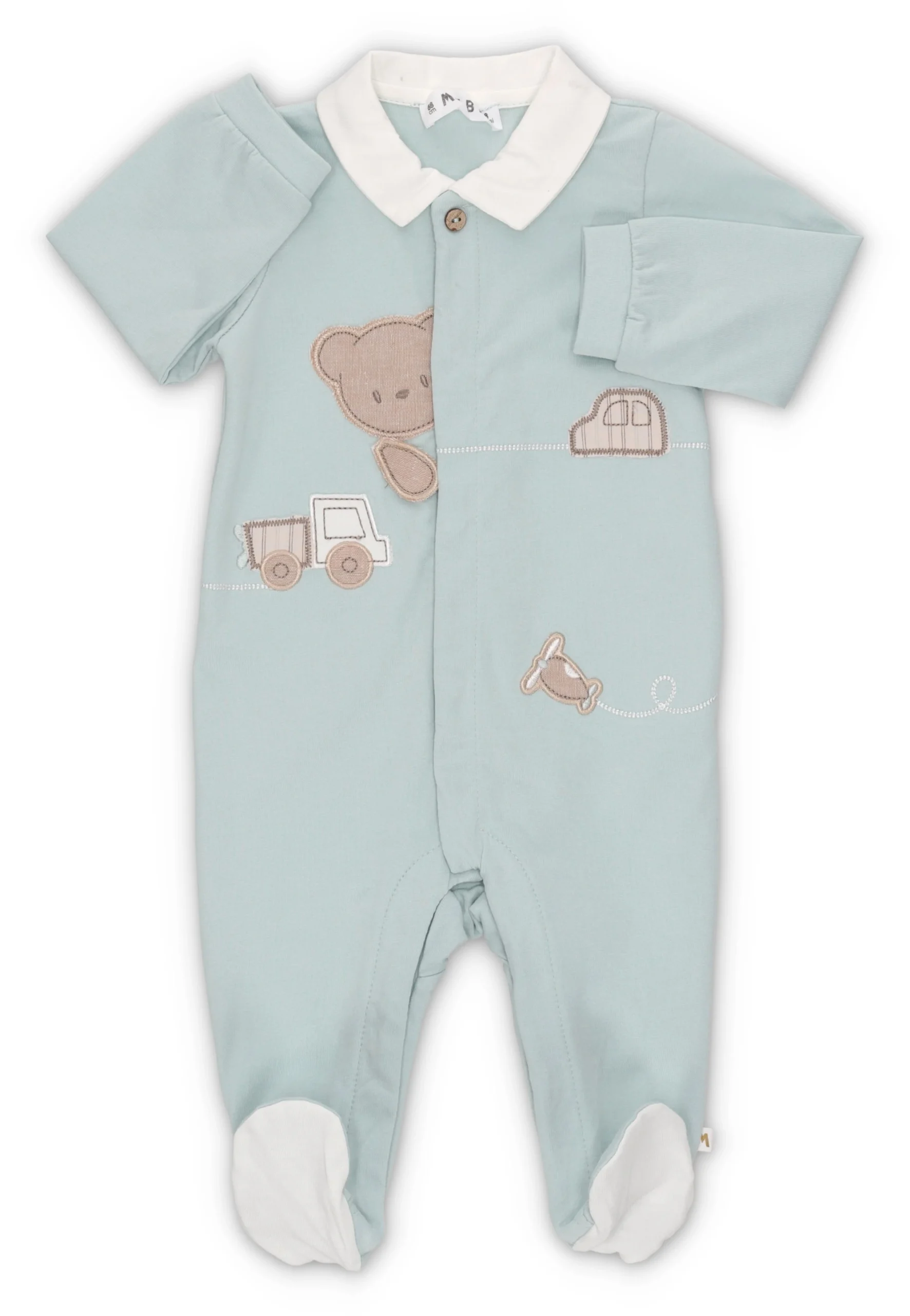 Tutina con piedini in jersey Melby e ricami frontali art.25N7100