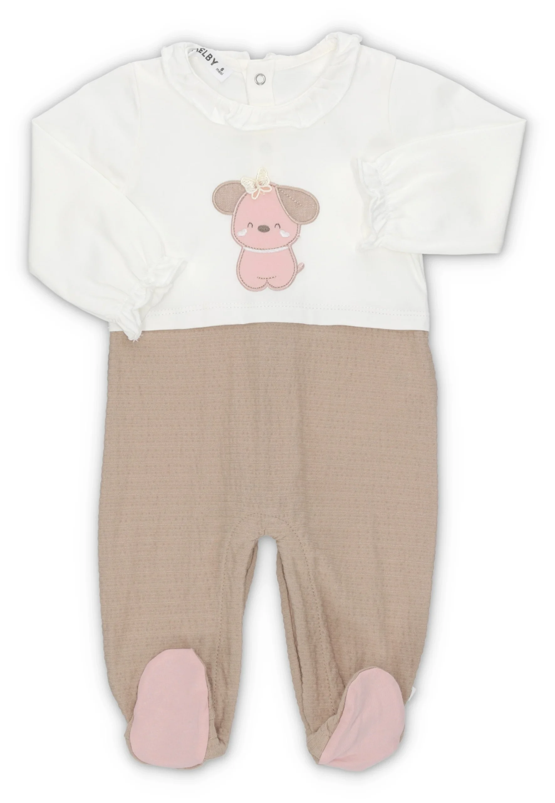 Tutina con piedini e ricamo cagnolino Melby neonata art.25N7241