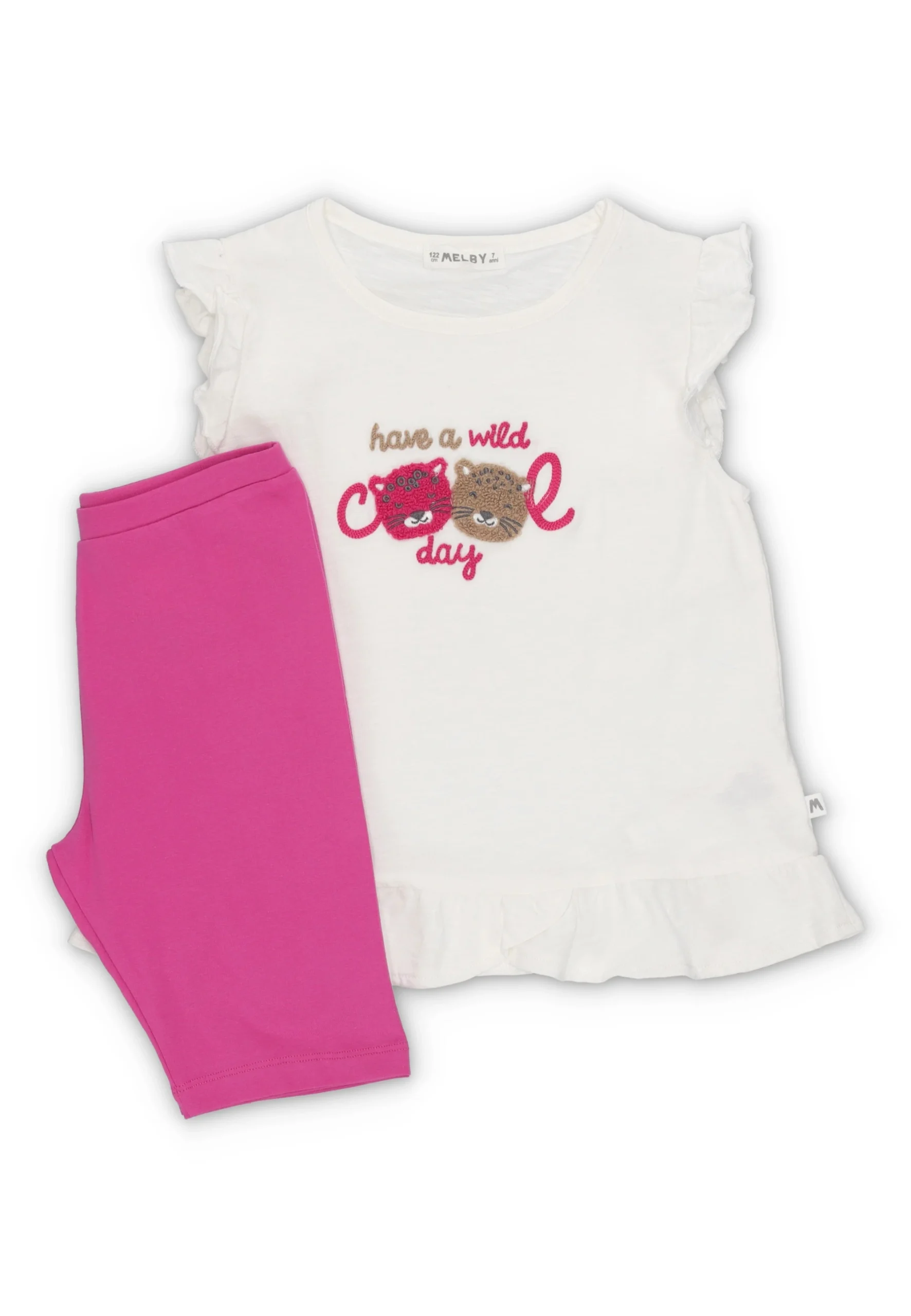 Completo t-shirt ricamata e leggings corto Melby bimba