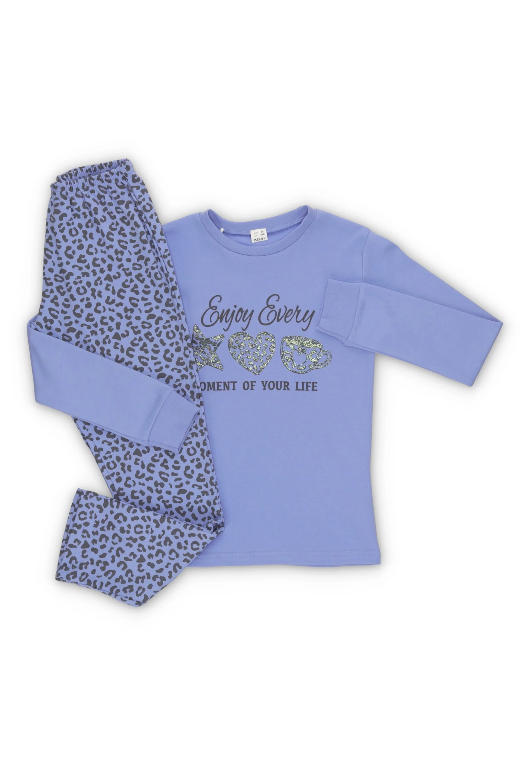 Pigiama ragazza con stampa glietter e pantalone maculato Melby