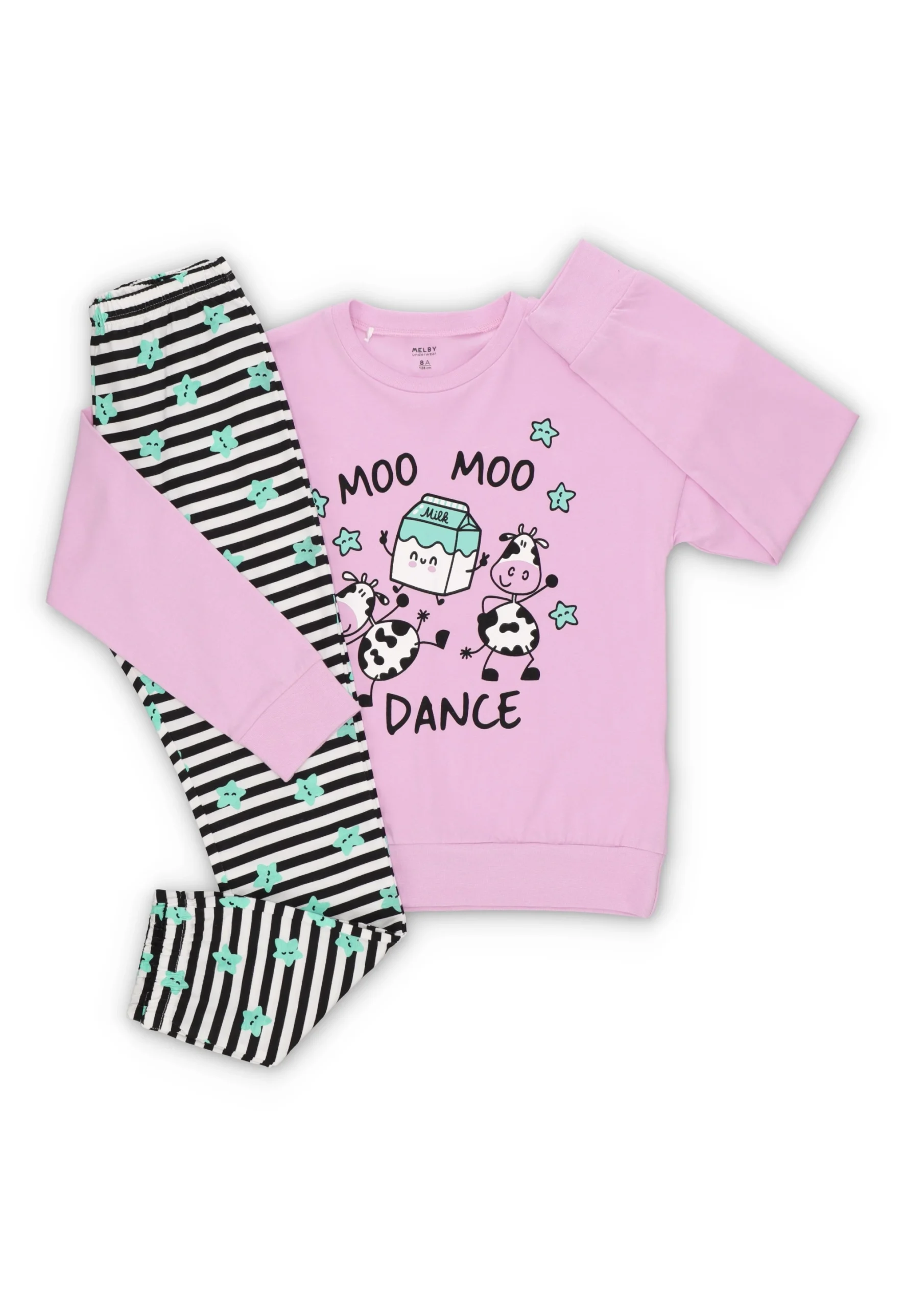 Pigiama Melby rigato con stampa mucche