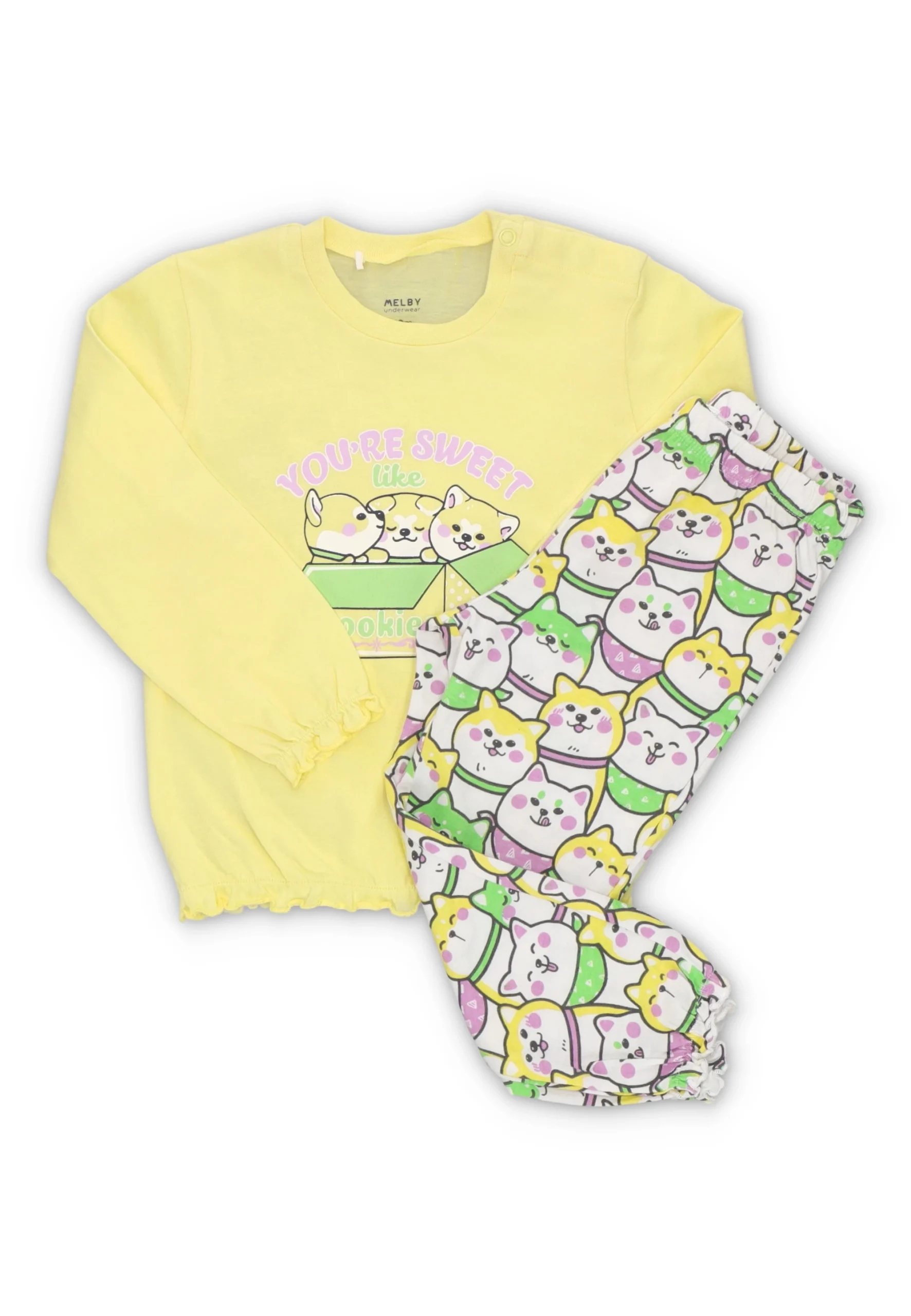 Pigiama baby Melby con stampa gattini e arricciature