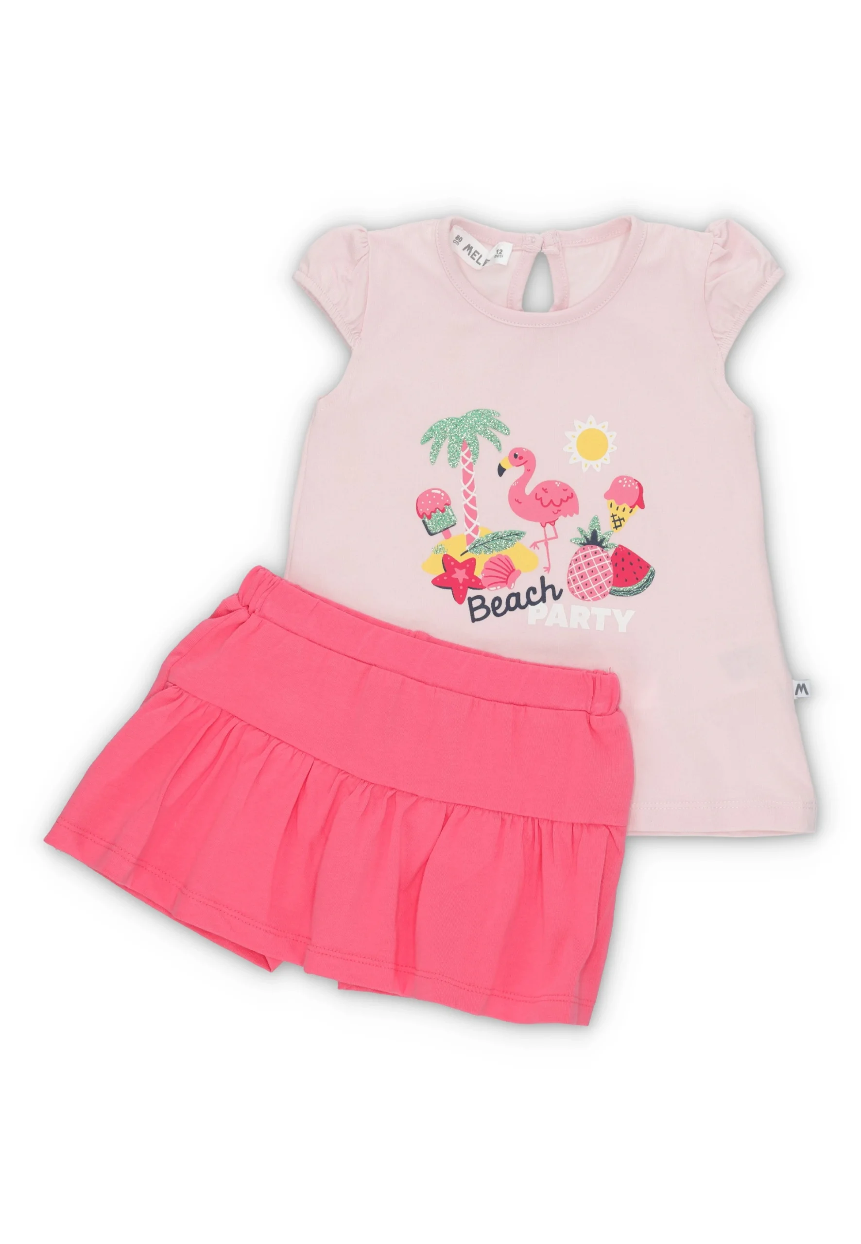 Completo corto in jersey Melby con fenicottero baby