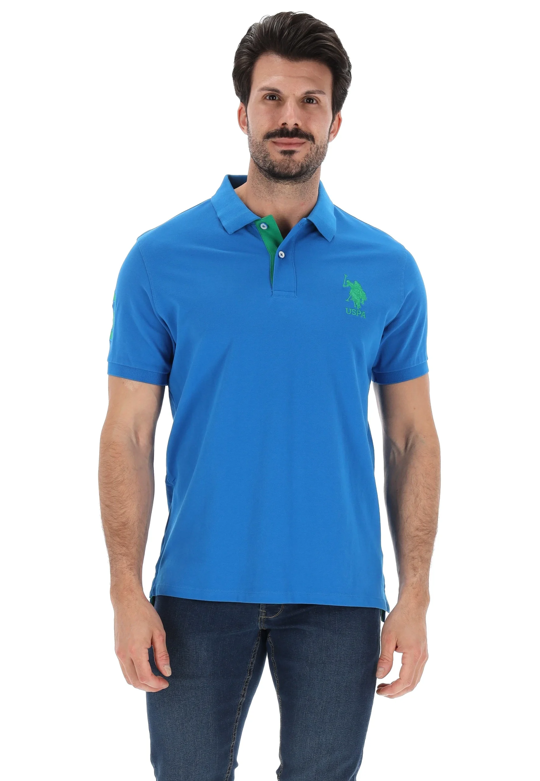 Polo in cotone piquet U.S. Polo Assn. con ricamo logo e numero
