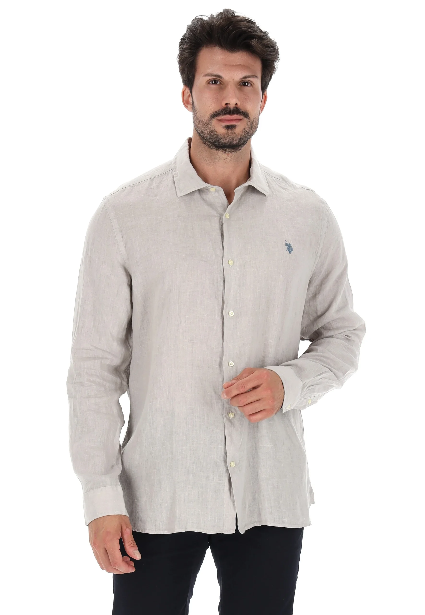 Camicia uomo in lino U.S. Polo Assn. basic tinta unita