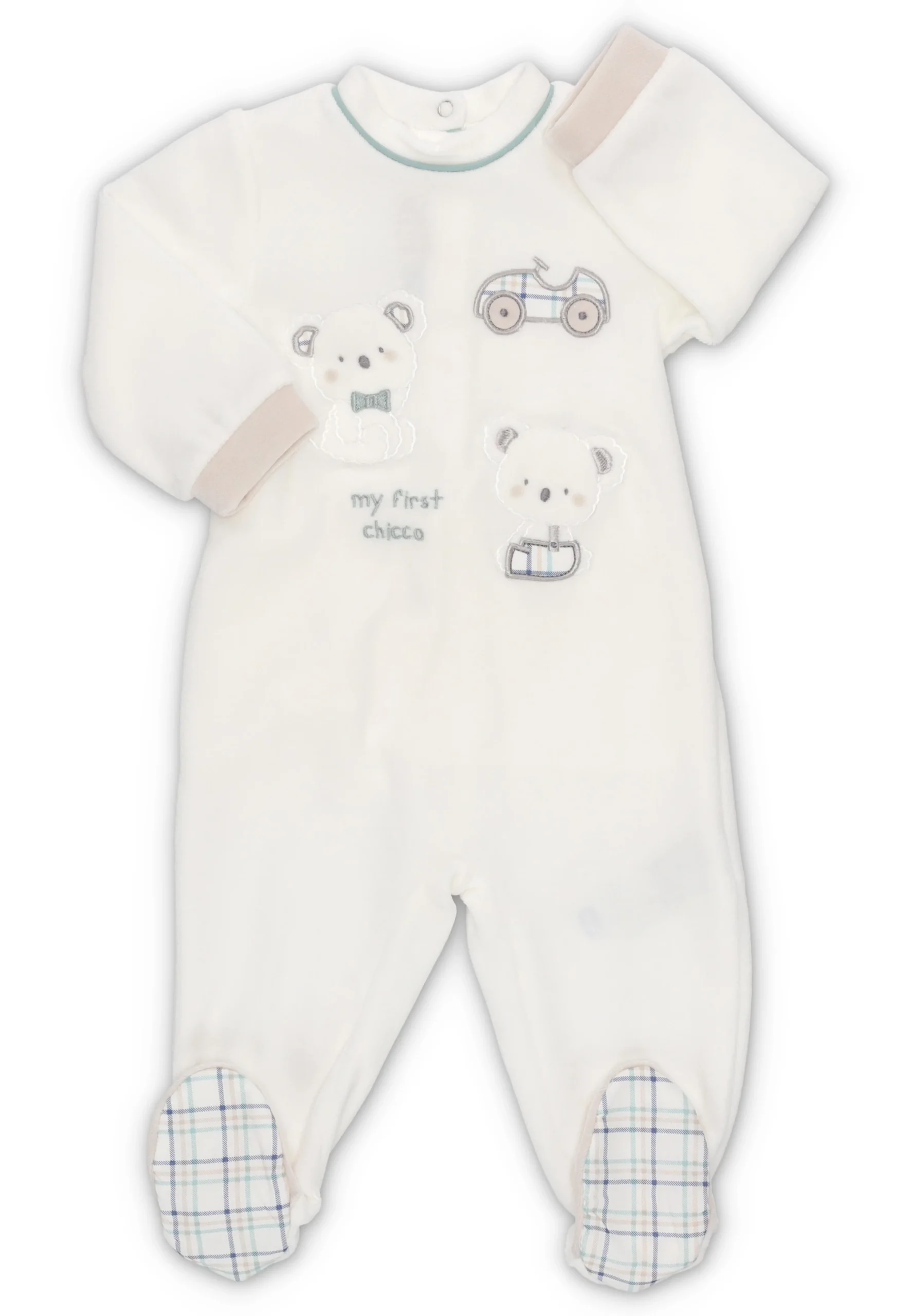 Tutina con piedini baby Chicco in ciniglia con ricami in rilievo art. 27171