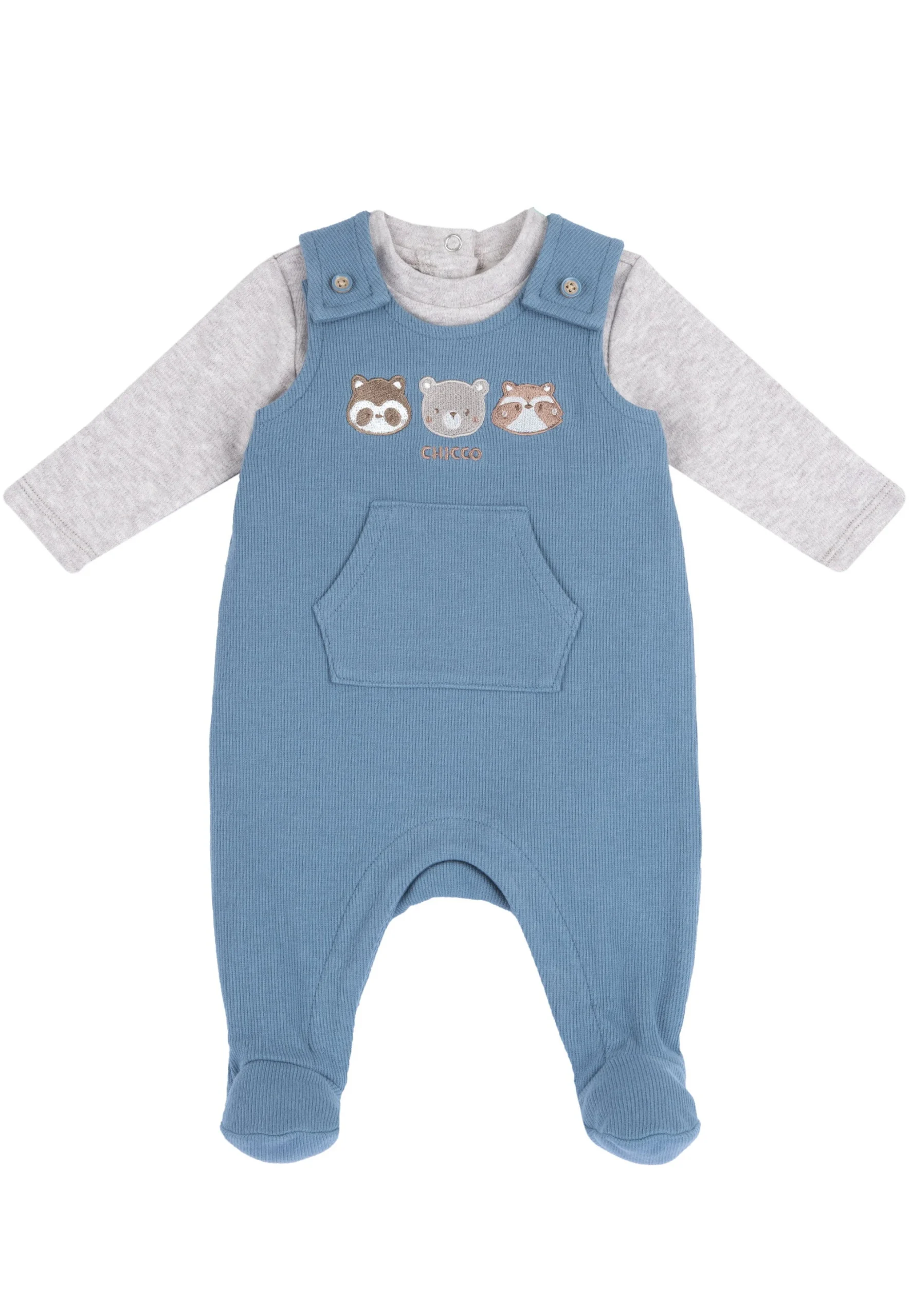 Tutina con salopette ricamo animali frontale Chicco