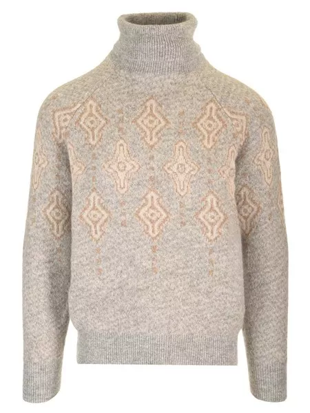Brunello Cucinelli Uomo Geometric motif turtleneck sweater