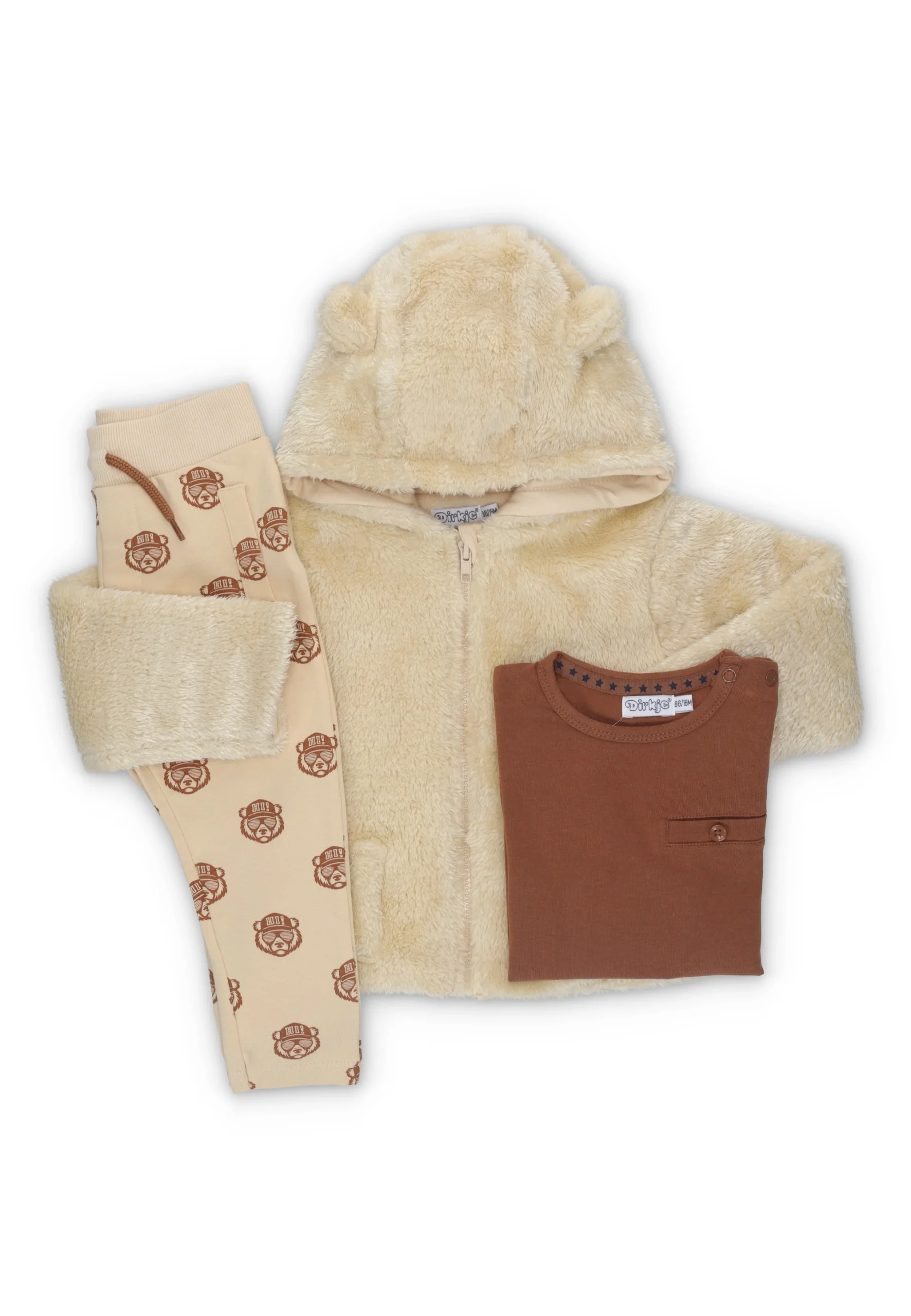 Completo tre pezzi Dirkie baby effetto peluches con orsetti