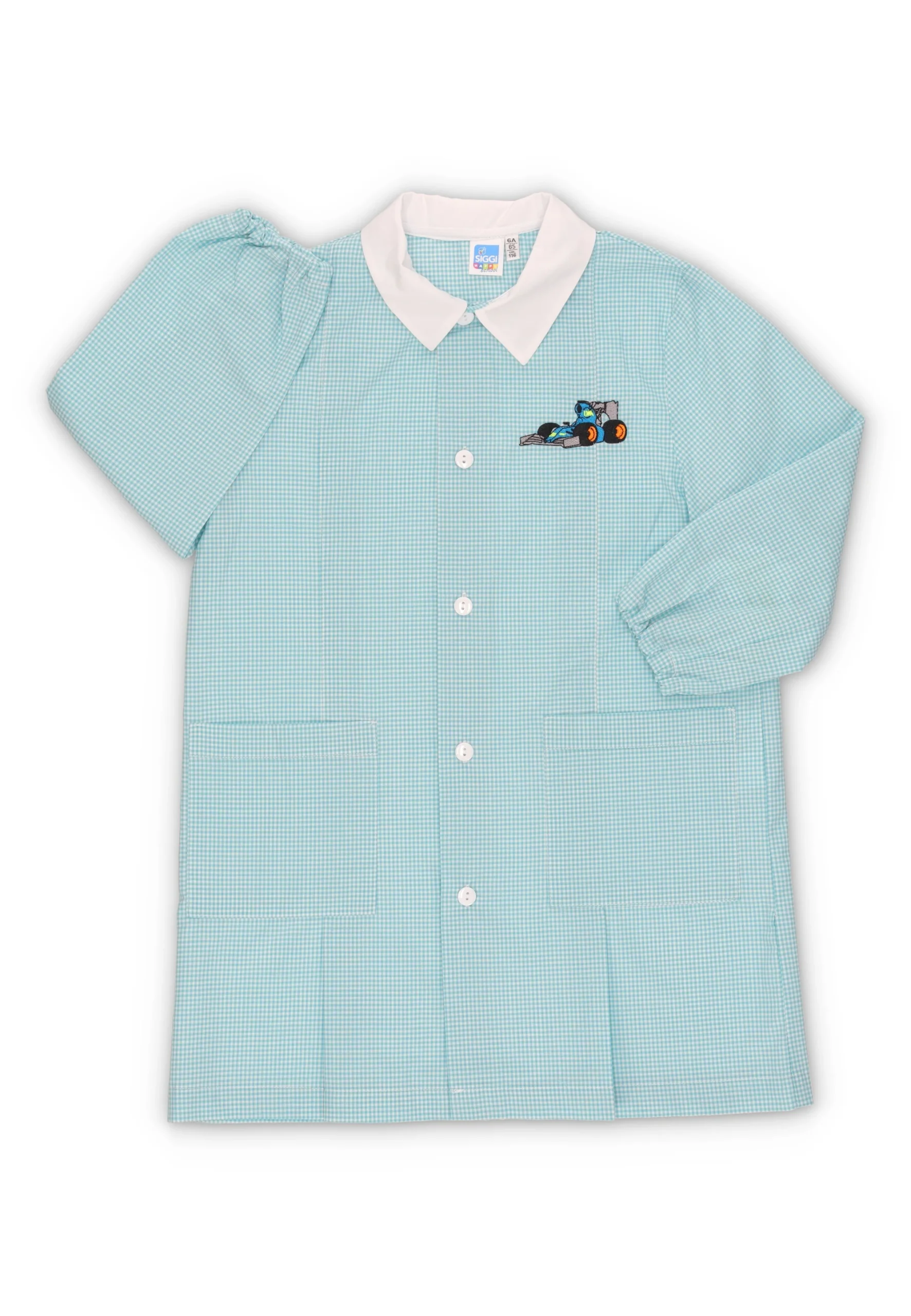 Grembiule Siggi a quadretti bambino con ricamo macchina