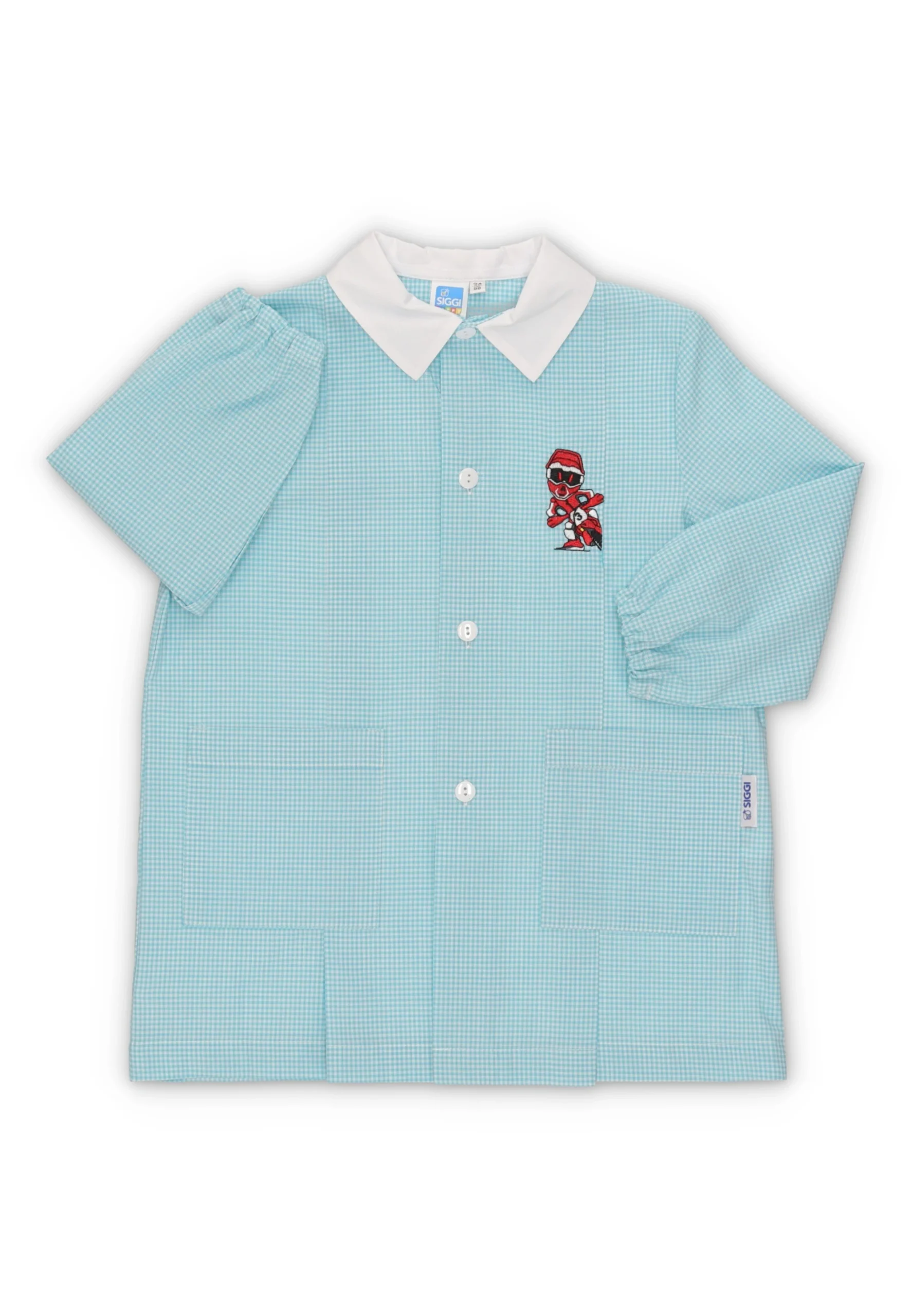 Grembiule bambino Siggi a quadri con ricamo motociclista art.33GR4187