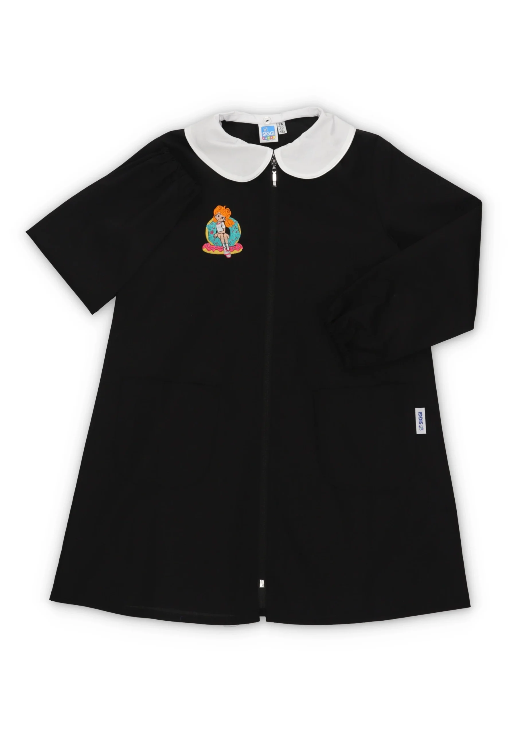 Grembiule scuola Siggi ragazza con zip e ricamo frontale