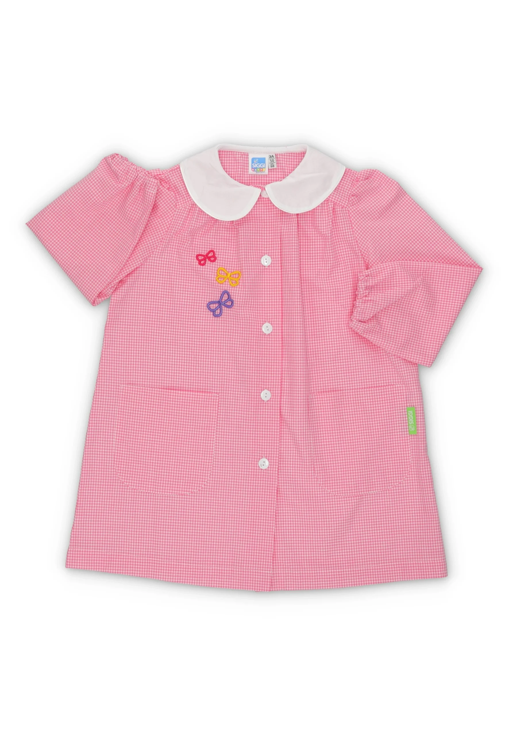 Grembiule asilo Siggi bambina a quadri con ricamo farfalle