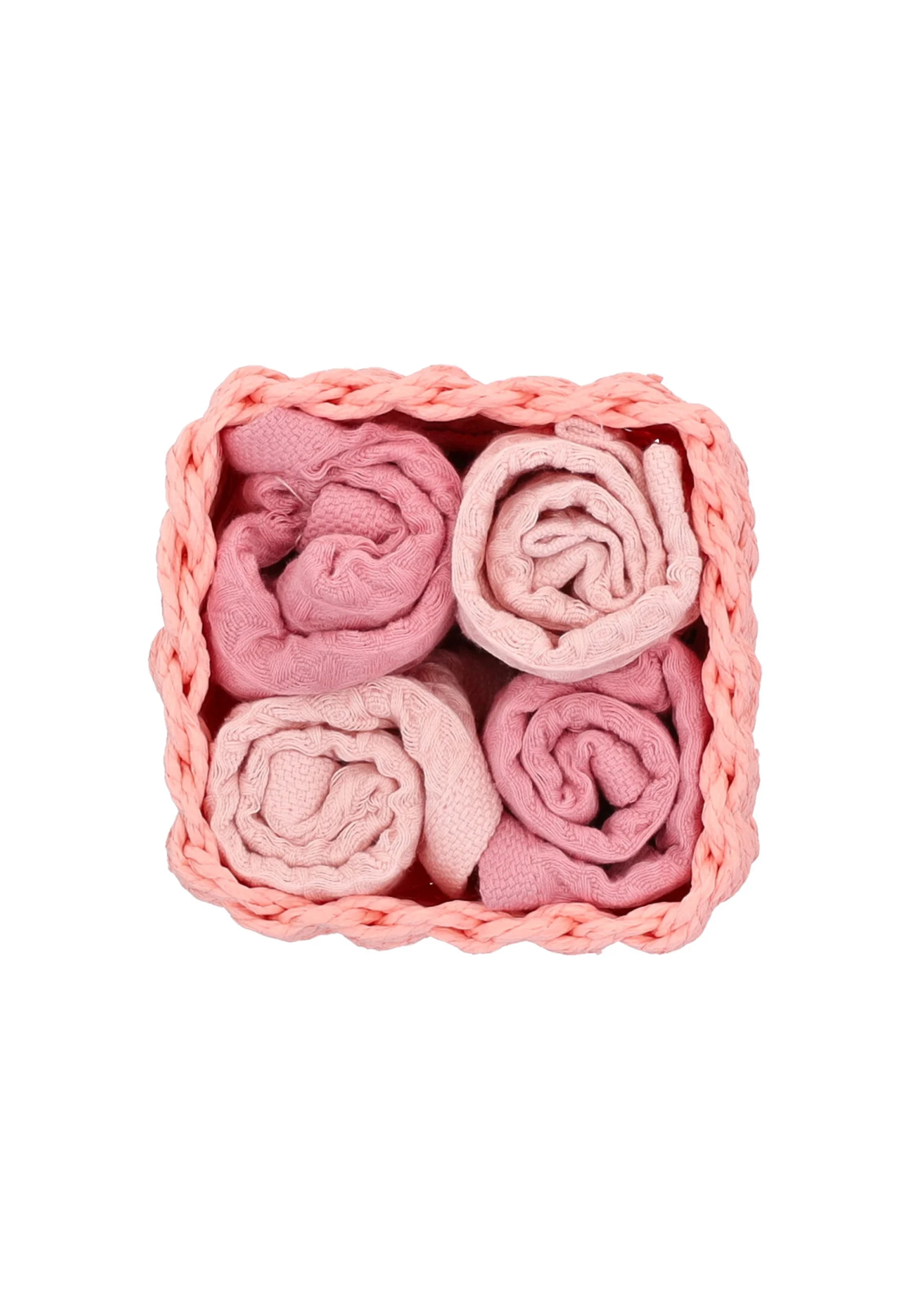 Cestino con set 4 lavette tinta unita 30x30 cm