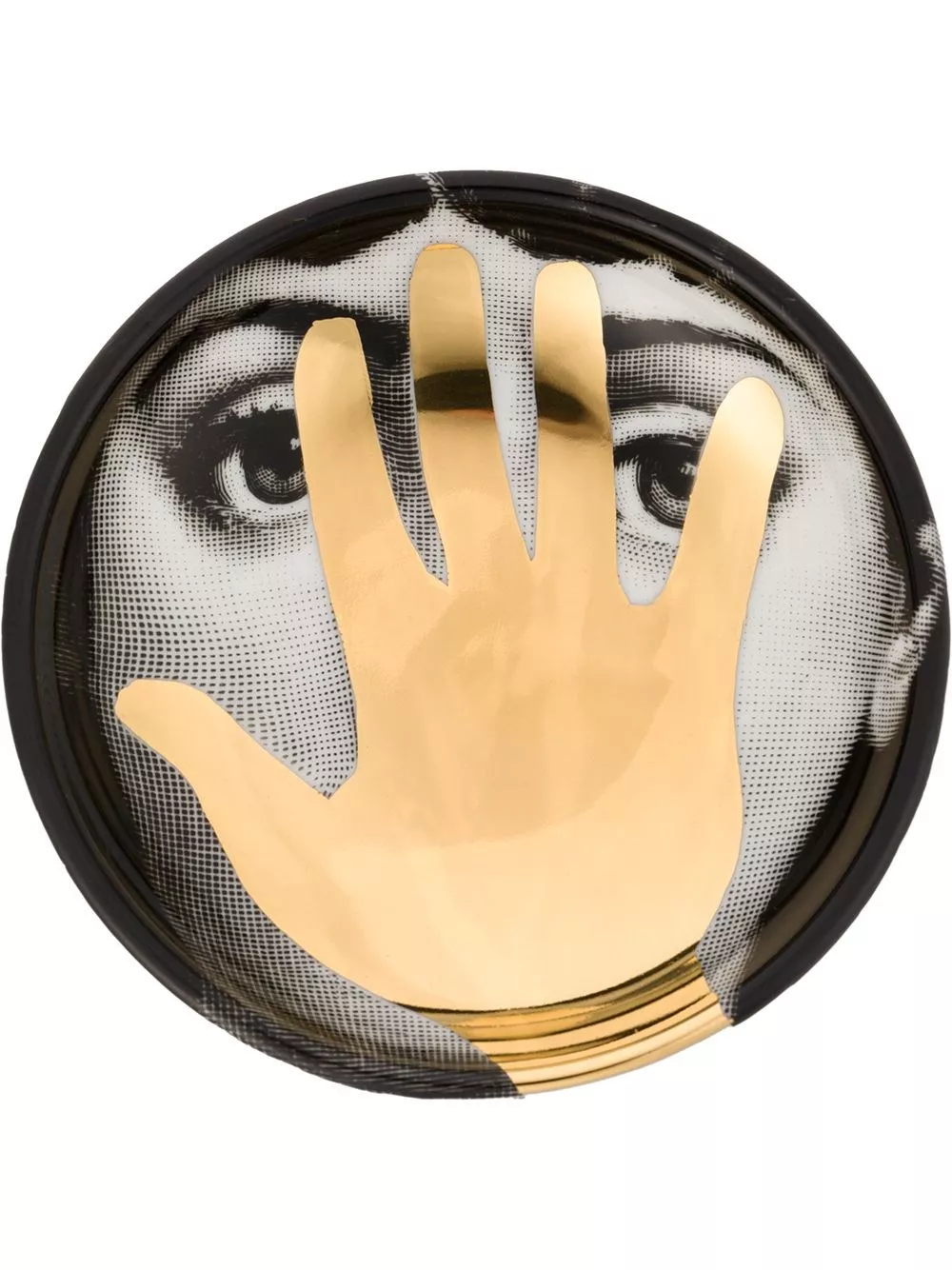 Posacenere rotondo tema e variazioni n.16 oro/nero/bianco di Fornasetti