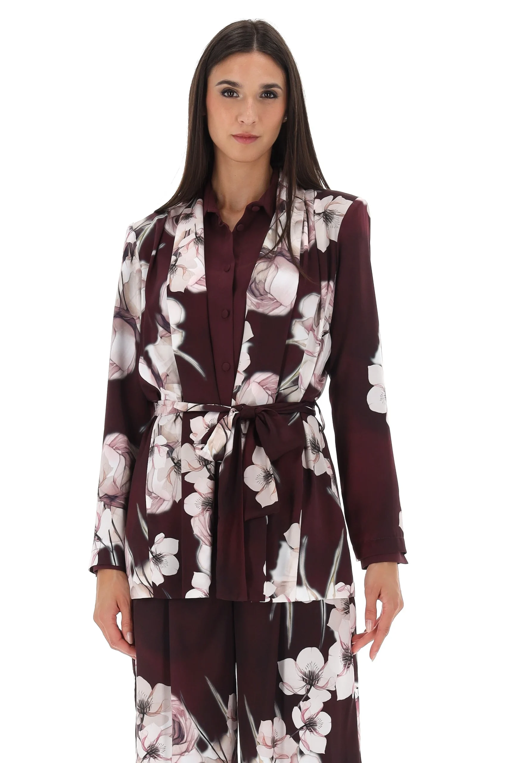 Giacca leggera maxistampa a fiori con fusciacca Rinascimento donna