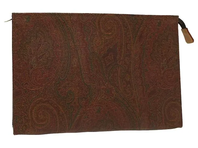 ETRO Pochette PVC Pelle Marrone Auth am4937