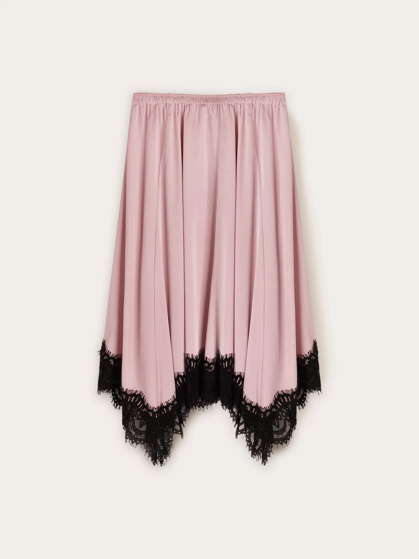 Gonna in raso con bordo in pizzo