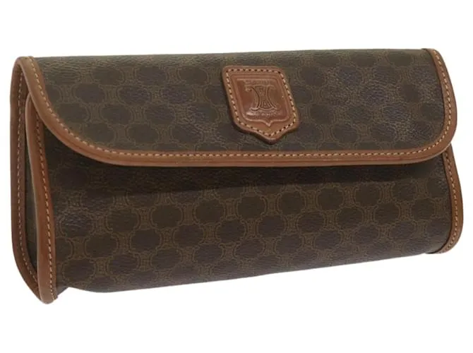 Céline CELINE Custodia in tela macadam Pelle PVC Marrone Auth kk204