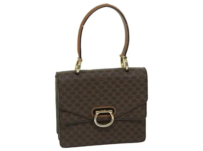 Céline CELINE Borsa a mano in tela macadam PVC marrone Auth 68360