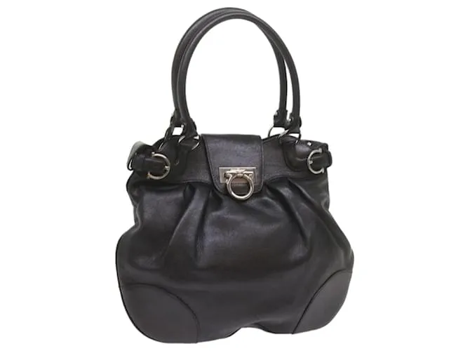 Salvatore Ferragamo Gancini Borsa a Mano Pelle Nera Auth 68138 Nero