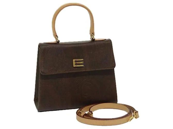 Borsa a mano ETRO in pelle PVC 2modo Brown Auth 69510 Marrone