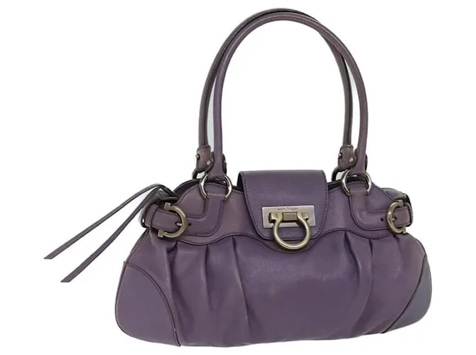 Salvatore Ferragamo Gancini Borsa A Mano Pelle Viola Aut 70676 Porpora