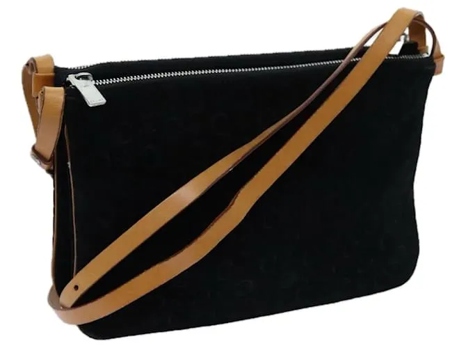 Céline CELINE C Borsa a tracolla in tela macadam nera Auth 71542 Nero