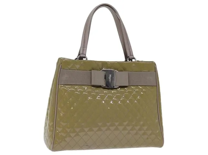 Salvatore Ferragamo Borsa A Mano Smalto Beige Auth cl837