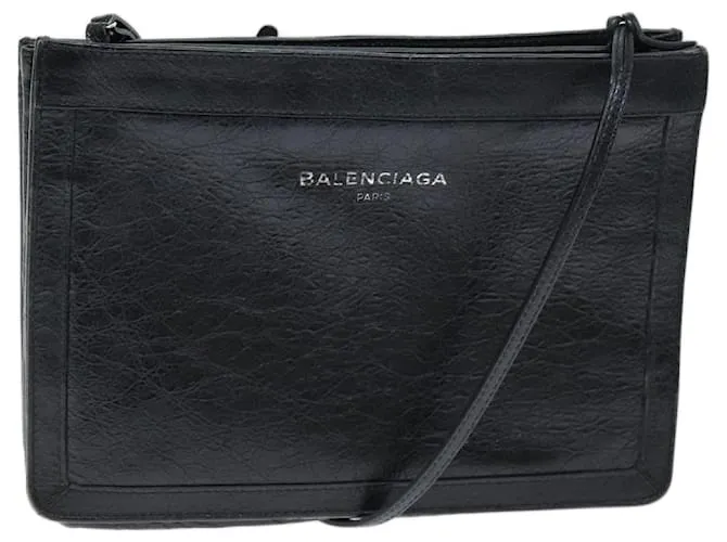 BALENCIAGA Borsa Pochette Blu Scuro Pelle Nera 339937 Auth bs14200 Nero