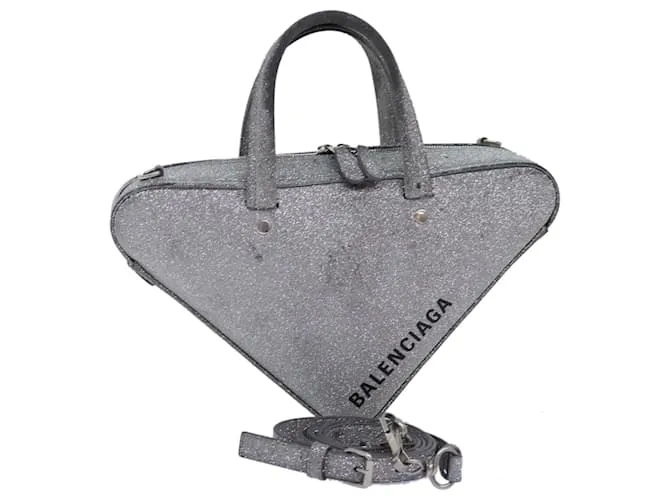 BALENCIAGA Borsone triangolare XS Borsa a mano in pelle 2 vie Argento 531048 Auth 74610