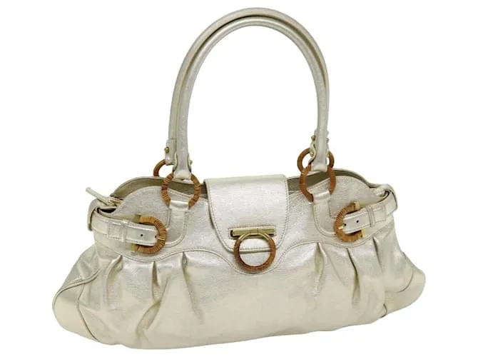 Salvatore Ferragamo Gancini Borsa A Mano Pelle Oro Autentico 76148 D'oro