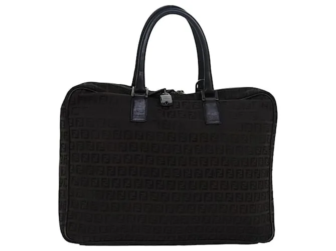 Borsa a mano in tela Zucchino FENDI marrone nera Auth 83318 Nero