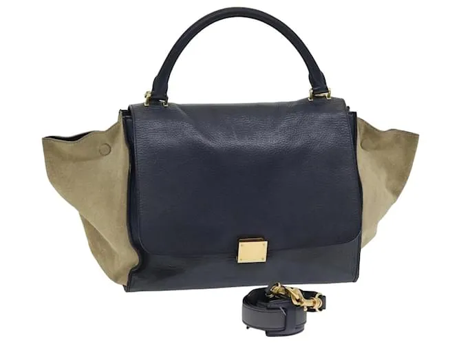 Céline CELINE Borsa Trapeze in Pelle Suede Blu Navy Beige Auth 82897