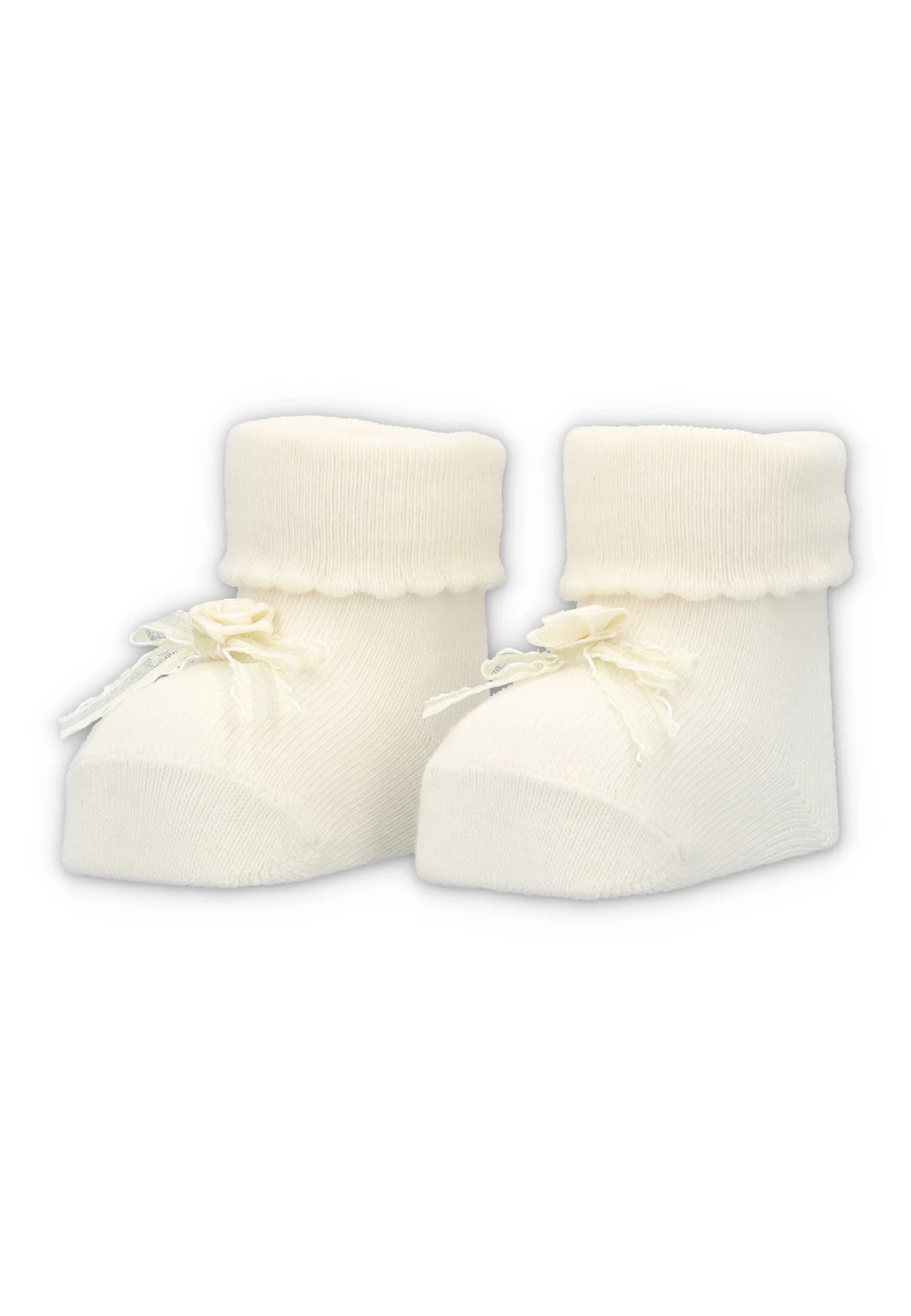 Scarpette in filo da neonata Mafer con rosetta applicata