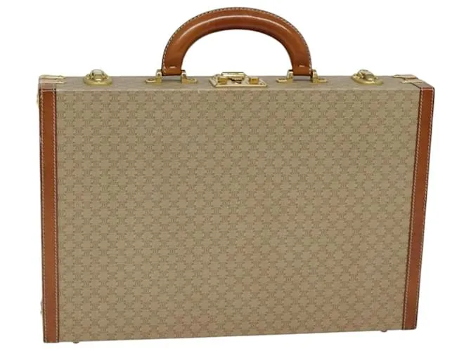 Céline CELINE Macadam Tela Valigetta Beige Marrone Oro Auth 88818 D'oro