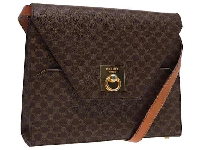 Céline Borsa a spalla in tela Macadam CELINE in pelle PVC marrone oro Auth ki4788 D'oro