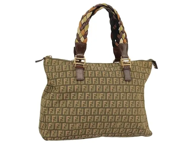 Borsa a mano in tela Zucchino FENDI Khaki 8BH138 Auth 102160 Cachi