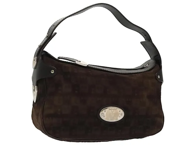BALLY Borsa a Spalla in Pelle Scamosciata Marrone Argento Auth ti2290