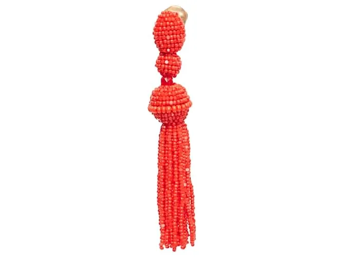 Orecchini a clip a candelabro con nappine di perline Oscar De La Renta Rosso