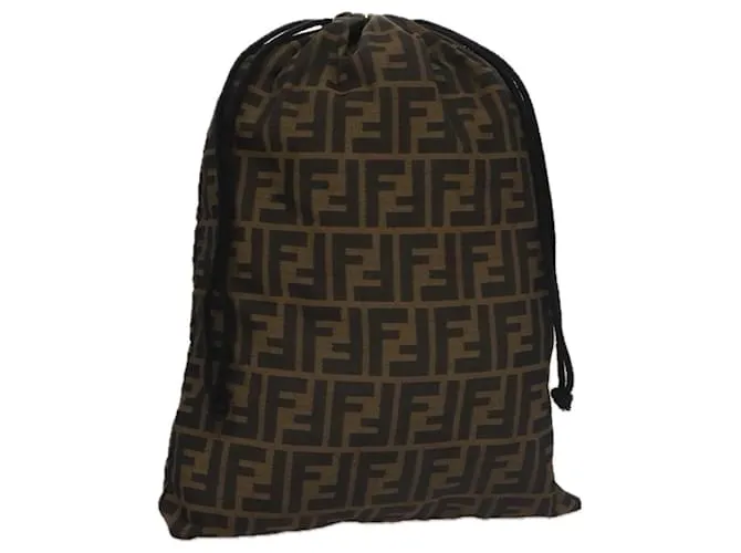 Borsa a cordoncino in tela Zucca FENDI marrone nera Auth 101941 Nero