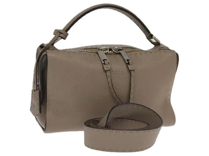 Borsa FENDI in pelle 2 vie grigia argento autentica PP053 Marrone