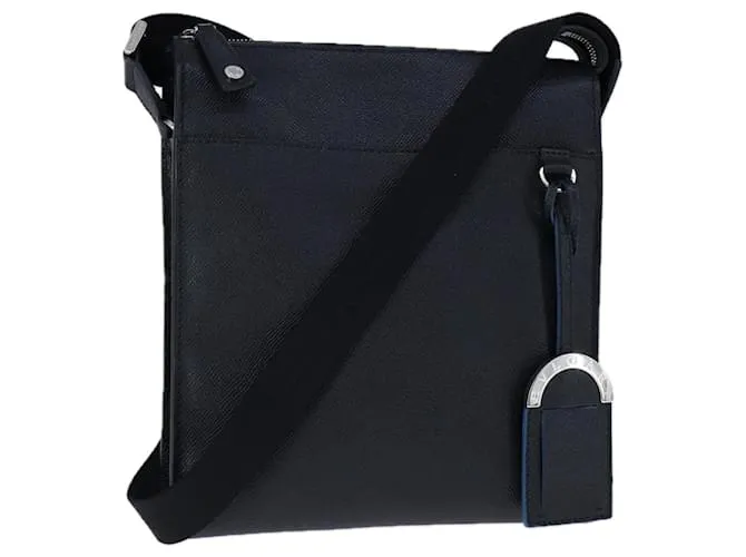 Bulgari Borsa a Spalla BVLGARI in Pelle Blu Navy Argento Auth 93276