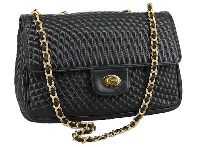 BALLY Borsa a Spalla in Pelle Trapuntata con Catena Nera Oro Auth 106953 Nero D'oro