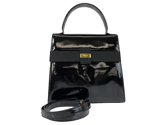 Borsa 2 in 1 Vara in pelle verniciata Salvatore Ferragamo Nero