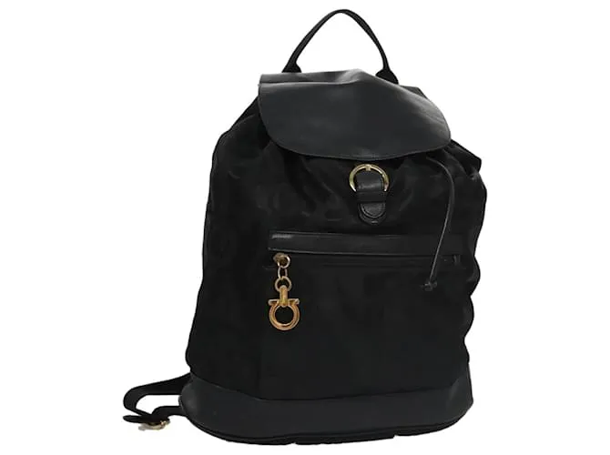 Zaino Gancini in nylon nero e oro autentico Salvatore Ferragamo 92874 D'oro