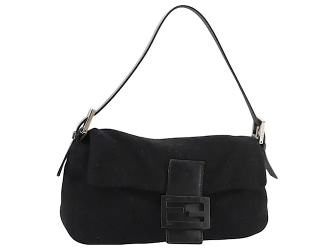 Borsa a spalla FENDI Mamma Baguette in maglia nera Auth mr909A Nero